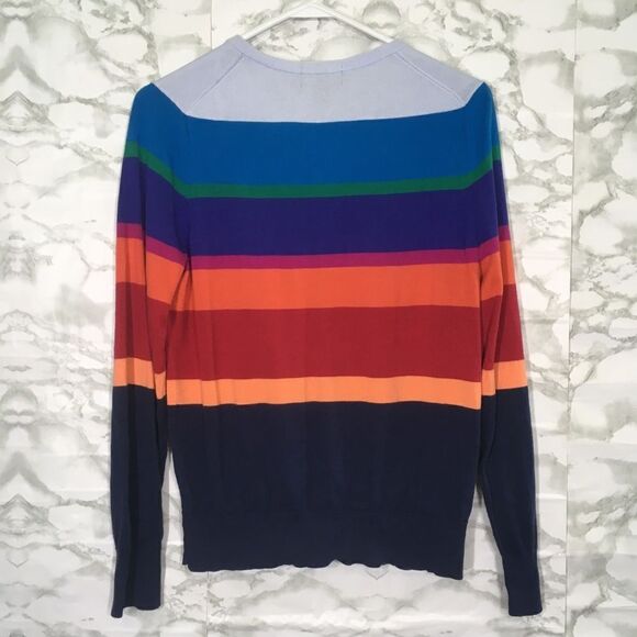 LANDS’ END SUPIMA COTTON MULTICOLOR STRIPE BUTTON FRONT LONG SLEEVE CARDIGAN S - Picture 2 of 8